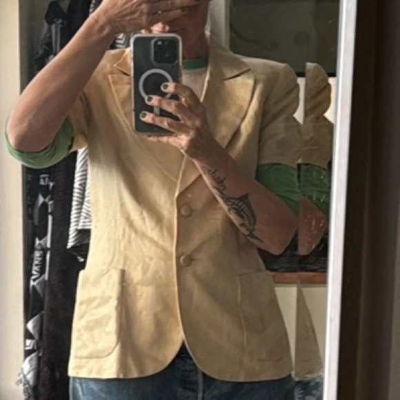 Vintage Guy Laroche Paris Cotton & silk blazer short sleeve cream size small - Picture 9 of 12